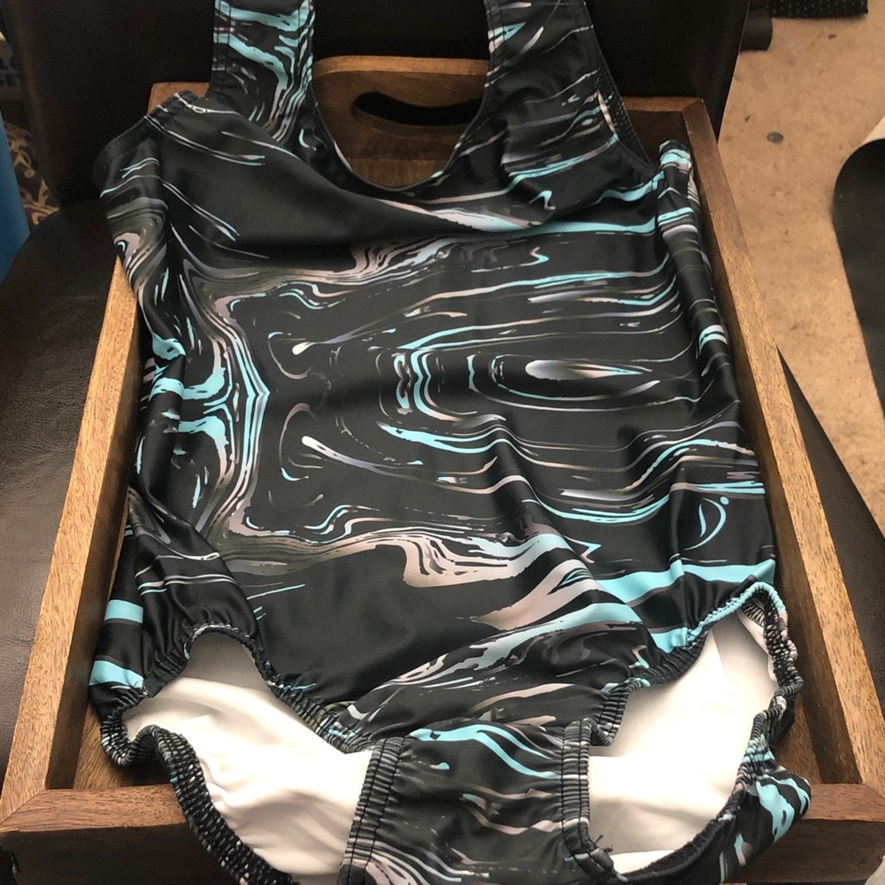 Kids Black & Teal Marble One-Piece Dance Leotard